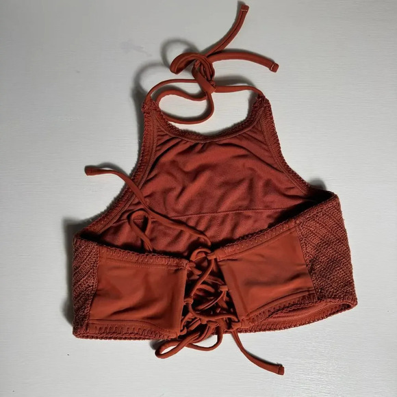 Xhilaration Crochet High Neck Bikini Top buen Orange Strappy Back Swimwear Sz XL - Picture 5 of 5